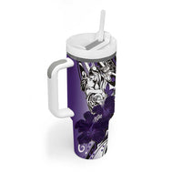 Polynesian Valentine Tumbler With Handle Couple Floral Unique Purple Version