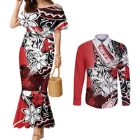 Polynesian Valentine Couples Matching Mermaid Dress and Long Sleeve Button Shirt Couple Floral Unique Red Version LT01 Red - Polynesian Pride