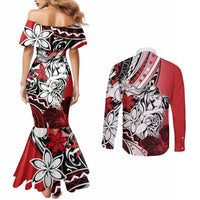 Polynesian Valentine Couples Matching Mermaid Dress and Long Sleeve Button Shirt Couple Floral Unique Red Version LT01 - Polynesian Pride