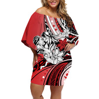 Polynesian Valentine Family Matching Off Shoulder Short Dress and Hawaiian Shirt Couple Floral Unique Red Version LT01 Mom's Dress Red - Polynesian Pride