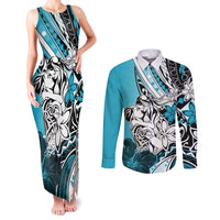 Polynesian Valentine Couples Matching Tank Maxi Dress and Long Sleeve Button Shirt Couple Floral Unique Sky Blue Version LT01 Sky - Polynesian Pride