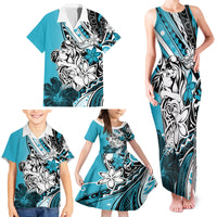 Polynesian Valentine Family Matching Tank Maxi Dress and Hawaiian Shirt Couple Floral Unique Sky Blue Version LT01 - Polynesian Pride