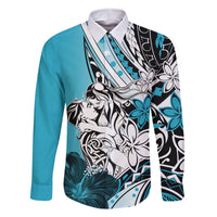 Polynesian Valentine Family Matching Tank Maxi Dress and Hawaiian Shirt Couple Floral Unique Sky Blue Version LT01 Dad's Shirt - Long Sleeve Sky - Polynesian Pride