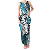 Polynesian Valentine Family Matching Tank Maxi Dress and Hawaiian Shirt Couple Floral Unique Sky Blue Version LT01 Mom's Dress Sky - Polynesian Pride