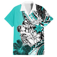 Polynesian Valentine Family Matching Summer Maxi Dress and Hawaiian Shirt Couple Floral Unique Turquoise Version LT01 Dad's Shirt - Short Sleeve Turquoise - Polynesian Pride
