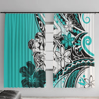 Polynesian Valentine Window Curtain Couple Floral Unique Turquoise Version LT01 With Hooks Turquoise - Polynesian Pride