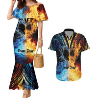 Personalised Polynesian Heart In Fire And Water Couples Matching Mermaid Dress and Hawaiian Shirt Romantic Elements