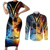 Personalised Polynesian Heart In Fire And Water Couples Matching Short Sleeve Bodycon Dress and Long Sleeve Button Shirt Romantic Elements