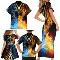 Personalised Polynesian Heart In Fire And Water Family Matching Short Sleeve Bodycon Dress and Hawaiian Shirt Romantic Elements