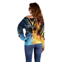 Personalised Polynesian Heart In Fire And Water Off Shoulder Sweater Romantic Elements