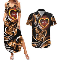 Personalised Polynesian Fiery Heart Couples Matching Summer Maxi Dress and Hawaiian Shirt Passionate Love