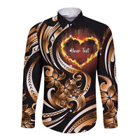 Personalised Polynesian Fiery Heart Long Sleeve Button Shirt Passionate Love
