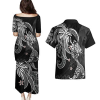 Polynesian Mermaid Plumeria Tribal Tattoo Couples Matching Puletasi and Hawaiian Shirt
