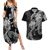 Polynesian Mermaid Plumeria Tribal Tattoo Couples Matching Summer Maxi Dress and Hawaiian Shirt LT01 Black - Polynesian Pride
