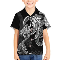 Polynesian Mermaid Plumeria Tribal Tattoo Family Matching Long Sleeve Bodycon Dress and Hawaiian Shirt LT01 Son's Shirt Black - Polynesian Pride