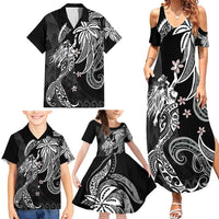 Polynesian Mermaid Plumeria Tribal Tattoo Family Matching Summer Maxi Dress and Hawaiian Shirt