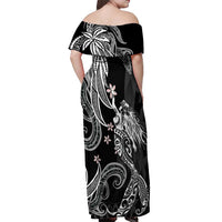 Polynesian Mermaid Plumeria Tribal Tattoo Off Shoulder Maxi Dress