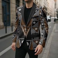 Fiji Brown Masi Pattern Blazer Fijian Tapa