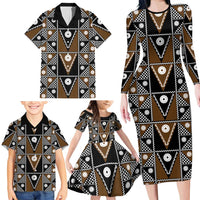 Fiji Brown Masi Pattern Family Matching Long Sleeve Bodycon Dress and Hawaiian Shirt Fijian Tapa LT01 - Polynesian Pride