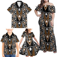 Fiji Brown Masi Pattern Family Matching Off Shoulder Maxi Dress and Hawaiian Shirt Fijian Tapa LT01 - Polynesian Pride
