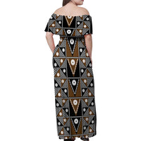Fiji Brown Masi Pattern Family Matching Off Shoulder Maxi Dress and Hawaiian Shirt Fijian Tapa LT01 - Polynesian Pride