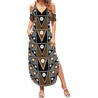 Fiji Brown Masi Pattern Family Matching Summer Maxi Dress and Hawaiian Shirt Fijian Tapa LT01 Mom's Dress Brown - Polynesian Pride