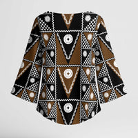Fiji Brown Masi Pattern Kimono Sleeve Blouse Fijian Tapa