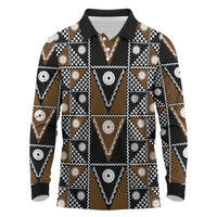 Fiji Brown Masi Pattern Long Sleeve Polo Shirt Fijian Tapa