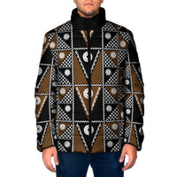 Fiji Brown Masi Pattern Padded Jacket Fijian Tapa