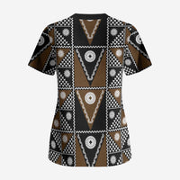 Fiji Brown Masi Pattern Scrub Top Fijian Tapa