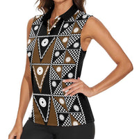 Fiji Brown Masi Pattern Women Sleeveless Polo Shirt Fijian Tapa