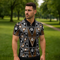 Fiji Brown Masi Pattern Zipper Polo Shirt Fijian Tapa