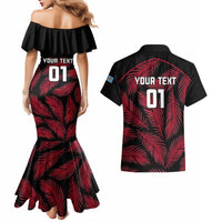 Custom Fiji Rugby Couples Matching Mermaid Dress and Hawaiian Shirt Flying Fijians Red Palm Tree Version LT01 - Polynesian Pride