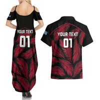 Custom Fiji Rugby Couples Matching Summer Maxi Dress and Hawaiian Shirt Flying Fijians Red Palm Tree Version LT01 - Polynesian Pride