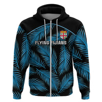 Fiji Rugby Hoodie Flying Fijians Blue Palm Tree Version LT01 Zip Hoodie Black - Polynesian Pride