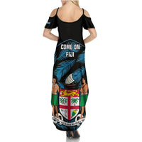 Fiji Rugby Summer Maxi Dress Flying Fijians Blue Palm Tree Version LT01 - Polynesian Pride