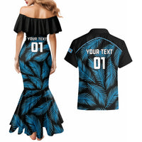 Custom Fiji Rugby Couples Matching Mermaid Dress and Hawaiian Shirt Flying Fijians Blue Palm Tree Version LT01 - Polynesian Pride