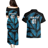 Custom Fiji Rugby Couples Matching Puletasi Dress and Hawaiian Shirt Flying Fijians Blue Palm Tree Version LT01 - Polynesian Pride