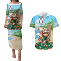 Hawaii Christmas Santa Claus Couples Matching Puletasi and Hawaiian Shirt Mele Kalikimaka Tropical Beach