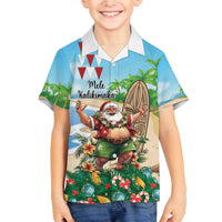 Hawaii Christmas Santa Claus Family Matching Off The Shoulder Long Sleeve Dress and Hawaiian Shirt Mele Kalikimaka Tropical Beach LT01 Son's Shirt Art - Polynesian Pride