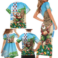 Hawaii Christmas Santa Claus Family Matching Short Sleeve Bodycon Dress and Hawaiian Shirt Mele Kalikimaka Tropical Beach LT01 - Polynesian Pride
