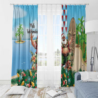 Hawaii Christmas Santa Claus Window Curtain Mele Kalikimaka Tropical Beach