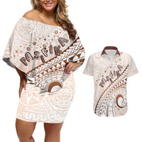 Pasifika Festival Couples Matching Off Shoulder Short Dress and Hawaiian Shirt Vintage Tribal Pattern LT01 Brown - Polynesian Pride