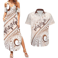 Pasifika Festival Couples Matching Summer Maxi Dress and Hawaiian Shirt Vintage Tribal Pattern LT01 Brown - Polynesian Pride