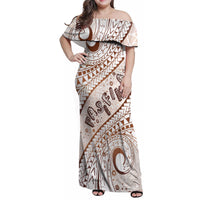 Pasifika Festival Family Matching Off Shoulder Maxi Dress and Hawaiian Shirt Vintage Tribal Pattern LT01 Mom's Dress Brown - Polynesian Pride