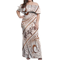 Pasifika Festival Off Shoulder Maxi Dress Vintage Tribal Pattern LT01 Women Brown - Polynesian Pride