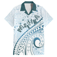 Pasifika Festival Family Matching Off Shoulder Short Dress and Hawaiian Shirt Tribal Pattern Blue Version LT01 Dad's Shirt - Short Sleeve Blue - Polynesian Pride