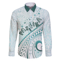 Pasifika Festival Family Matching Short Sleeve Bodycon Dress and Hawaiian Shirt Tribal Pattern Teal Version LT01 Dad's Shirt - Long Sleeve Teal - Polynesian Pride