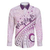 Pasifika Festival Family Matching Summer Maxi Dress and Hawaiian Shirt Tribal Pattern Lilac Version LT01 Dad's Shirt - Long Sleeve Purple - Polynesian Pride
