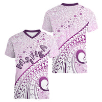 Pasifika Festival Women V Neck T Shirt Tribal Pattern Lilac Version LT01 - Polynesian Pride